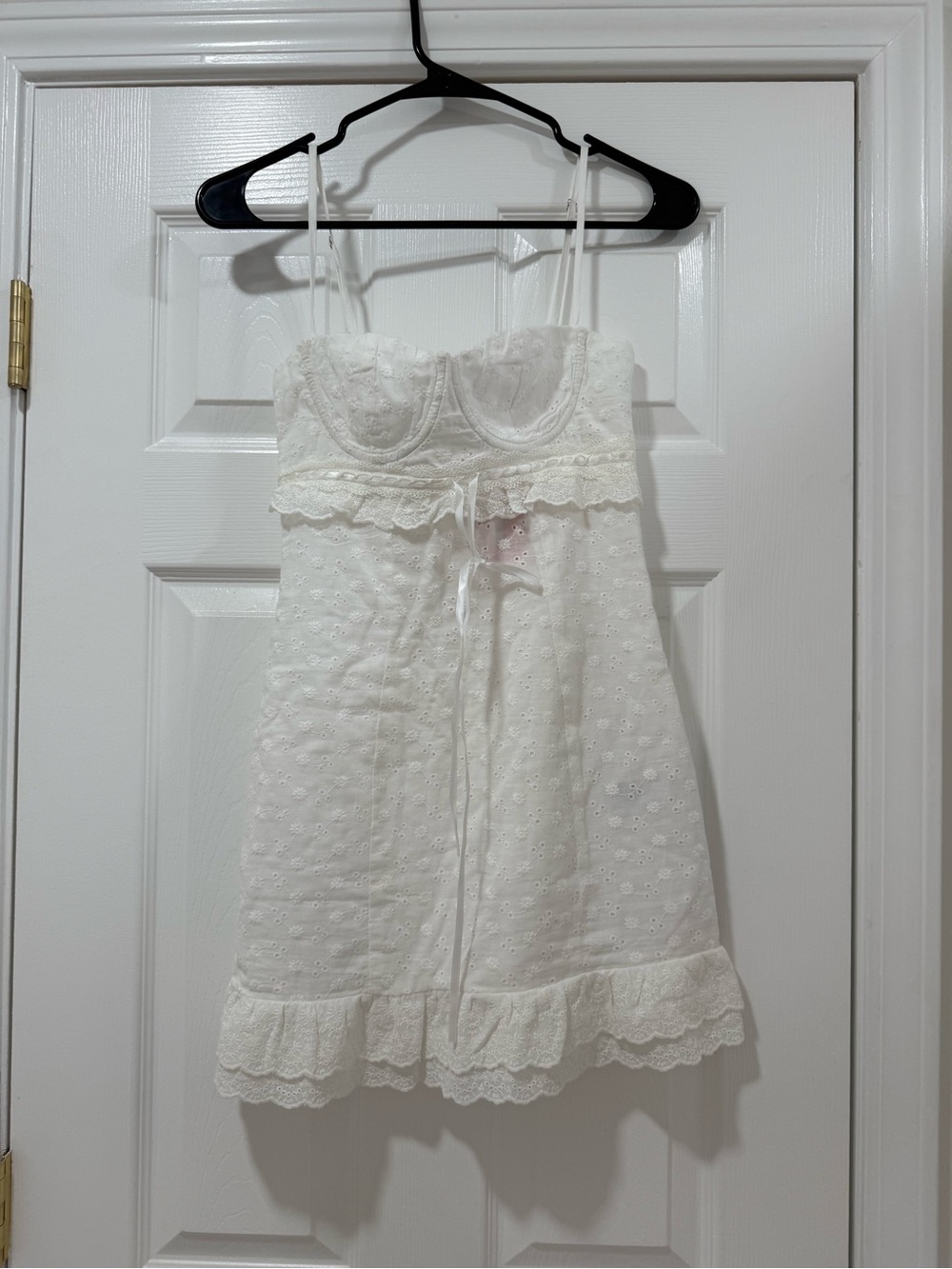 Edikted White Cotton Eyelet Lace Mini Dress